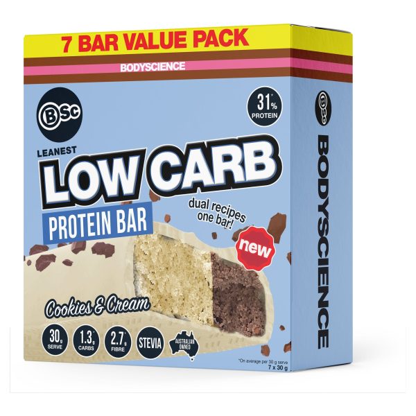 Body Science Low Carb High Protein Bar 30g - Cookies & Cream 7 Box Sale