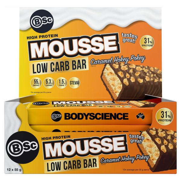 Body Science Low Carb High Protein Mousse Bar 55g - Caramel Hokey Pokey 12 Box Online Sale