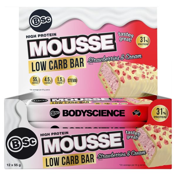 Body Science Low Carb High Protein Mousse Bar 55g - Strawberries & Cream 12 Box Fashion