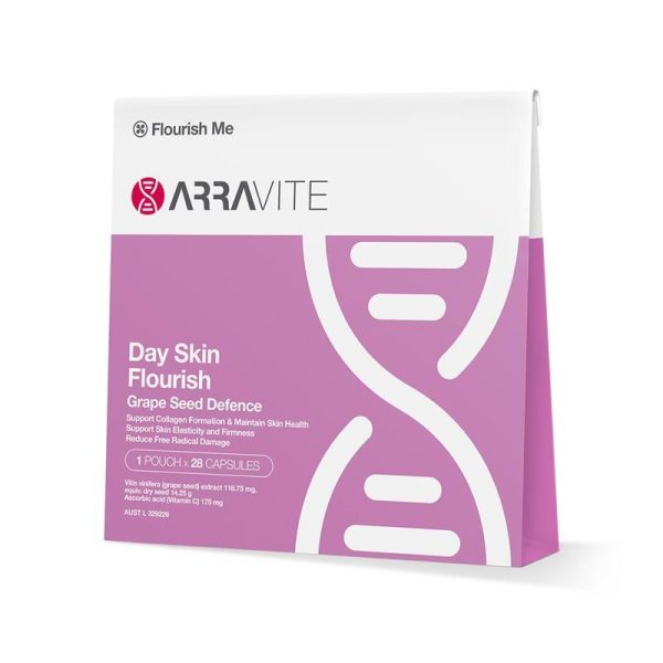 ARRAVITE Day Skin Flourish, Grape Seed Defence 28 Capsule Box For Sale