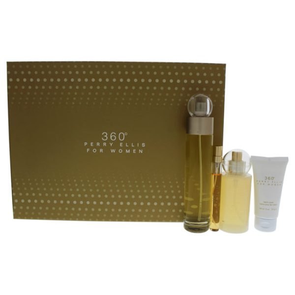 Perry Ellis 360 by Perry Ellis for Women - 4 Pc Gift Set 3.4oz EDT Spray, 0.33oz EDT Spray, 4oz Body Mist Spray, 2oz Hand Cream For Discount