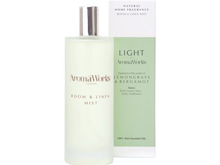 AromaWorks Light Room & Linen Mist Lemongrass & Bergamot 100ml For Sale