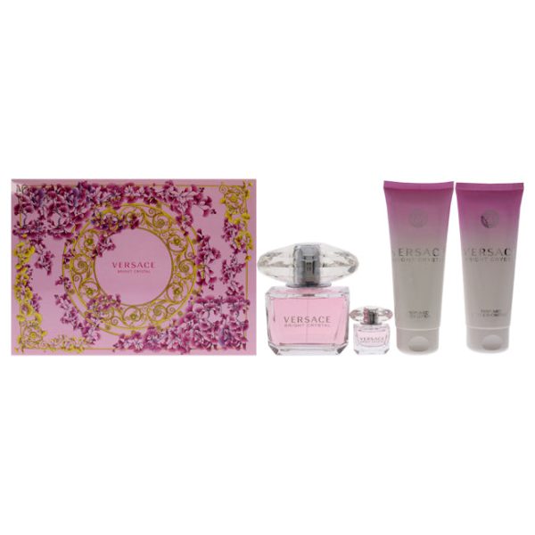 Versace Versace Bright Crystal by Versace for Women - 4 Pc Gift Set 3oz EDT Spray, 3.4oz Perfumed Body Lotion, 3.4oz Perfumed Bath and Shower Gel, 5ml EDT Splash Mini Online Hot Sale